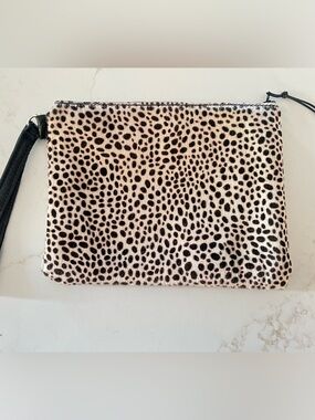 Laurel Dasso Leather | Haircalf Leopard Print Wristlet Clutch